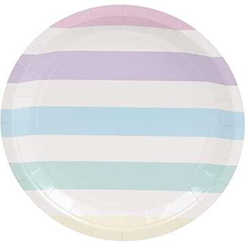 BLUE PANDA 80-Count Disposable Paper Plates, Multi-Colored Pastel Stripes Design, 9 Inches