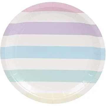 BLUE PANDA 80-Count Disposable Paper Plates, Multi-Colored Pastel Stripes Design, 9 Inches