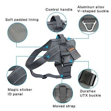 EXCELLENT ELITE SPANKER Tactical Dog Harness Military Patrol Harness No-Pull Service Dog Vest Military Dog Vest Adjustable Training Working Dog Vest with Handle for Medium Large Dogs(Grey-S)