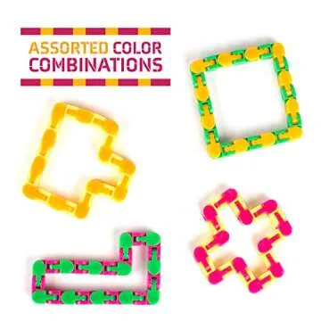 Neliblu Wacky Tracks Snap and Click Fidget Toys for Sensory Kids - ADHD, Autism, Stress Relief Therapy - Keeps Fingers Busy and Minds Focused - Snake Puzzles, Assorted Colors (Pack of 4)