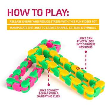 Neliblu Wacky Tracks Snap and Click Fidget Toys for Sensory Kids - ADHD, Autism, Stress Relief Therapy - Keeps Fingers Busy and Minds Focused - Snake Puzzles, Assorted Colors (Pack of 4)