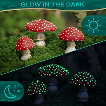 Fairy Garden Miniatures - Glow in the Dark Mini Mushroom Figurines for Enchanting Decor