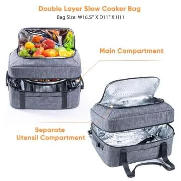 BAGSPRITE Double-Layer Slow Cooker Carrying Bag for 6-8 Quart CrockPot and Hamlton Beach Slow Cooker, Travel Bag with Lid Fastener for Crock-pot, Portable Carrier Case Slow Cooker Bag