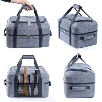 BAGSPRITE Double-Layer Slow Cooker Carrying Bag for 6-8 Quart CrockPot and Hamlton Beach Slow Cooker, Travel Bag with Lid Fastener for Crock-pot, Portable Carrier Case Slow Cooker Bag