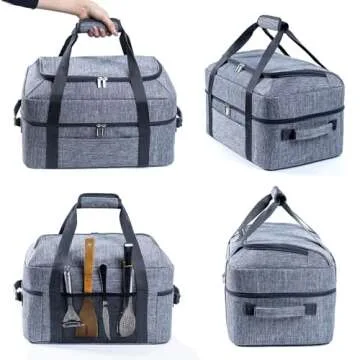 BAGSPRITE Double-Layer Slow Cooker Carrying Bag for 6-8 Quart CrockPot and Hamlton Beach Slow Cooker, Travel Bag with Lid Fastener for Crock-pot, Portable Carrier Case Slow Cooker Bag