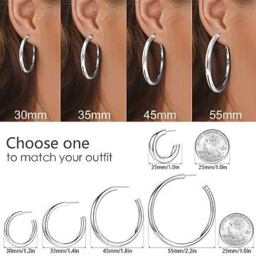 Howoo Small Silver Hoop Earrings for Women Chunky Thick Lightweight Hypoallergenic Statement Fashion Earrings
