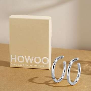 Howoo Small Silver Hoop Earrings for Women Chunky Thick Lightweight Hypoallergenic Statement Fashion Earrings