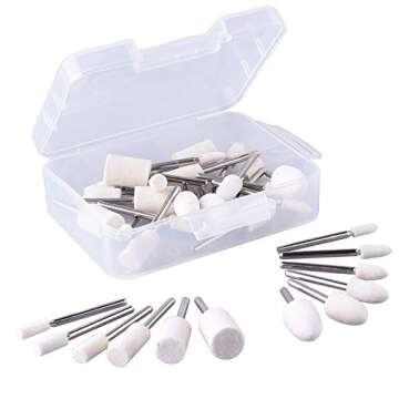AUSTOR 24 Pieces Wool Felt Mounted Mandrel Set 2 Shaped and 6 Sizes Polishing Buffing Wheel Bits wit...