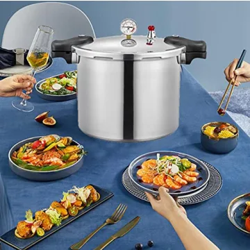 TSTQH 25 quart pressure canner cooker Built-in luxury digital gauge Aluminum Explosion proof cookers canners for canning With1steaming tray Induction Compatible,Delivery from US warehouse,silver