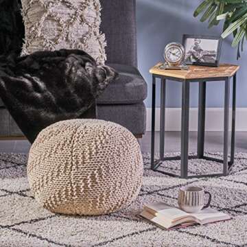 Christopher Knight Home Austin Knitted Cotton Pouf - Compact and Stylish