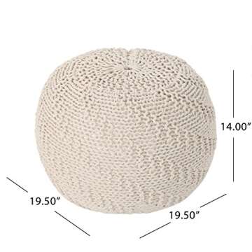 Coastal Style Austin Knitted Cotton Pouf by Christopher Knight