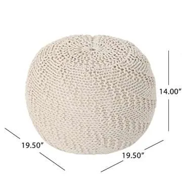 Coastal Style Austin Knitted Cotton Pouf by Christopher Knight