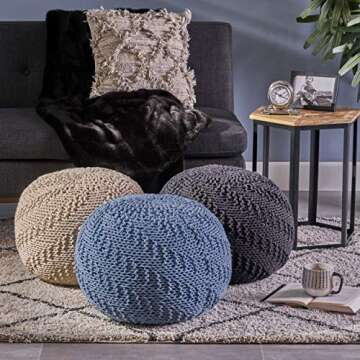 Coastal Style Austin Knitted Cotton Pouf by Christopher Knight