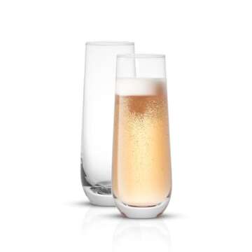 JoyJolt Milo Stemless Champagne Flutes Set of 8 Crystal Glasses. 9.4oz Prosecco Wine Flute, Mimosa G...