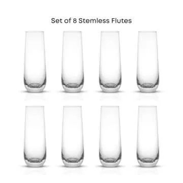 JoyJolt Milo Stemless Champagne Flutes Set of 8 Crystal Glasses. 9.4oz Prosecco Wine Flute, Mimosa Glasses Set, Cocktail Glass Set, Water Highball Glass, Bar Glassware