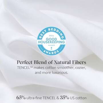 Double Stitch Cotton Tencel Sheet - Bed Sheets Set Queen Size, 4Pc Luxury Hotel Bedding Set, Soft, C...