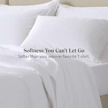 Double Stitch Cotton Tencel Sheet - Bed Sheets Set Queen Size, 4Pc Luxury Hotel Bedding Set, Soft, Cooling & Breathable for Hot Sleepers, Deep Pocket Up to 16 Inches, Bright White