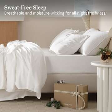 Double Stitch Cotton Tencel Sheet - Bed Sheets Set Queen Size, 4Pc Luxury Hotel Bedding Set, Soft, Cooling & Breathable for Hot Sleepers, Deep Pocket Up to 16 Inches, Bright White