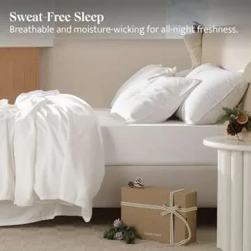 Double Stitch Cotton Tencel Sheet - Bed Sheets Set Queen Size, 4Pc Luxury Hotel Bedding Set, Soft, Cooling & Breathable for Hot Sleepers, Deep Pocket Up to 16 Inches, Bright White