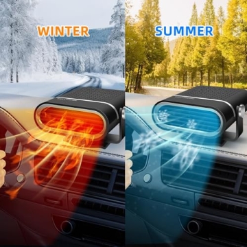 JILOUR 12V Car Heater 2-in-1, Fast Heating & Cooling Portable Fan