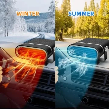JILOUR 12V Car Heater 2-in-1, Fast Heating & Cooling Portable Fan