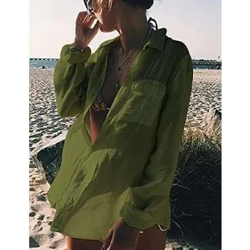 Stylish Bsubseach Swim Cover Up for Women - Dark Green Beach Shirt