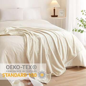 Geniospin Fleece Throw Blanket, 280GSM Extra Soft Lightweight Blanket with Strip, Plush Fuzzy Cozy B...