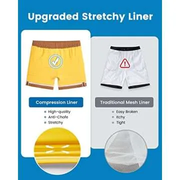 maamgic 5inch Mens Swimming Trunks with Compression Liner 2-in-1 Swim Trunks Stretch Quick Dry Swim Shorts with Zipper Pockets Brown and Yellow Large