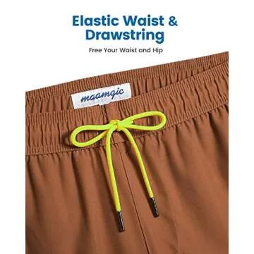 maamgic 5inch Mens Swimming Trunks with Compression Liner 2-in-1 Swim Trunks Stretch Quick Dry Swim Shorts with Zipper Pockets Brown and Yellow Large