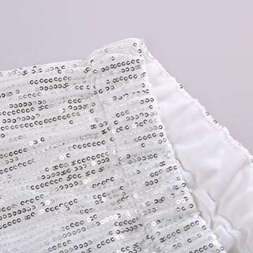 Aelidiya Women's Glitter Sequin Long Loose Pants Bling Party Clubwear Elastic Casual Pants White