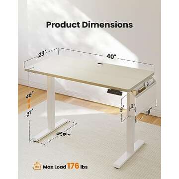 ErGear Standing Desk with Storage Pocket, 40 x 24 inch Height-Adjustable Standing Desk, Electric Standing Desk Workstation with Height Memory Presets for Home & Office, Natural Wood