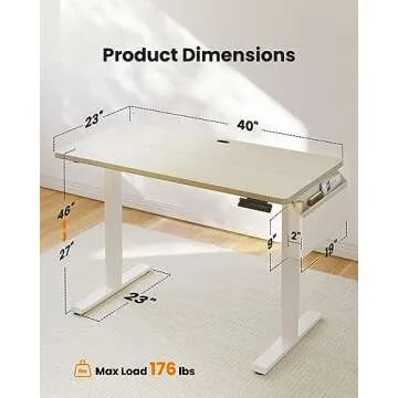 ErGear Standing Desk with Storage Pocket, 40 x 24 inch Height-Adjustable Standing Desk, Electric Standing Desk Workstation with Height Memory Presets for Home & Office, Natural Wood