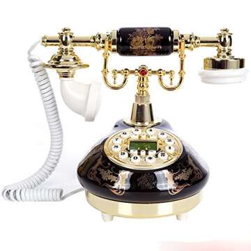 TelPal Corded Old Fashion Antique Landline Telephone Decor 1960, Wired Home Office Telephone Decor System, Ceramic Antique Style (Black)