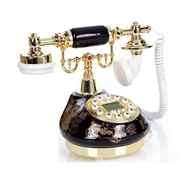 TelPal Corded Old Fashion Antique Landline Telephone Decor 1960, Wired Home Office Telephone Decor System, Ceramic Antique Style (Black)