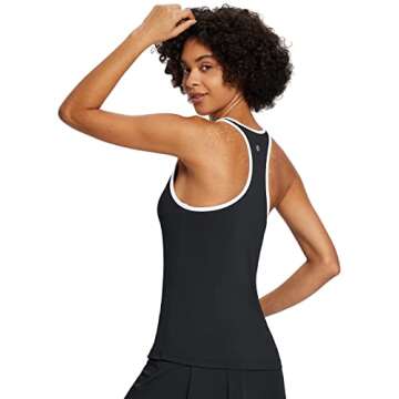 BALEAF Womens High Neck Tennis Tank Tops Built in Bras Racerback Workout Athletic Sports Shirts Black L