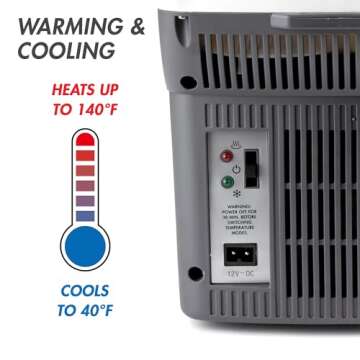 Wagan EL6206 12V 6 Quart Personal Thermoelectric, 6 Liter Capacity, Portable Electric Cooler Warmer with 12/24V DC, Small Fridge for Car, RV, and Camping Use, UL Listed