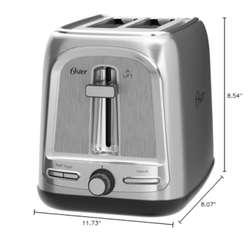 Oster Advanced Toast Technology 2-Slice Toaster, Stainless Steel Finish, All Bread Types and Bagels