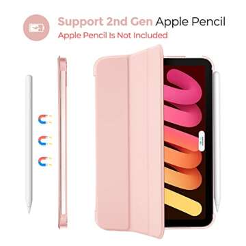 ProCase Smart Case for iPad Mini 7 A17 Pro 2024/iPad Mini 6 2021 8.3 Inch iPad Mini 7th/6th Gen Case, Hard Back Cover for iPad Mini 8.3" 7th Gen A2995/A2996/A2993/6th Gen A2567 A2568 A2569 -Pink
