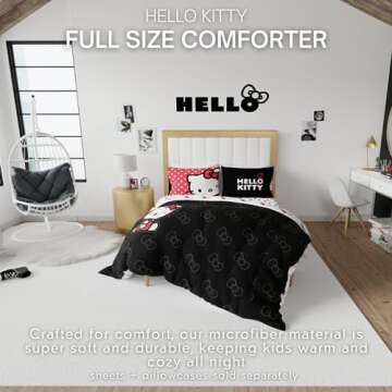 Franco Collectibles Hello Kitty Bedding Super Soft Cozy Microfiber Reversible Comforter, Full, (Offi...