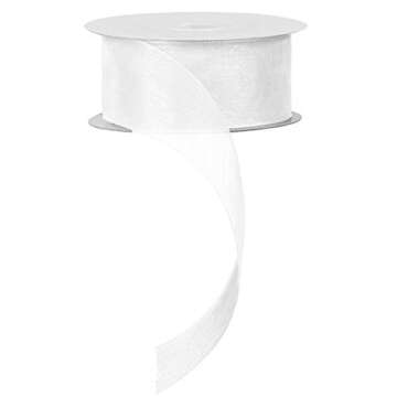 1.5 Inch Sheer Organza Ribbon, No Wire - 25 Yards (White)