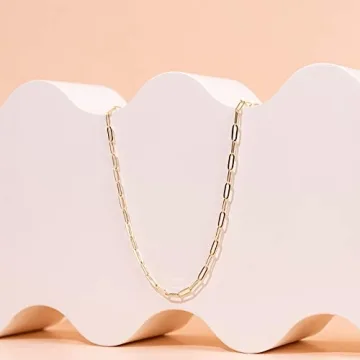 PAVOI Womens 14K Gold Plated ‚Äì Yellow Gold Paperclip Chain Adjustable Necklace