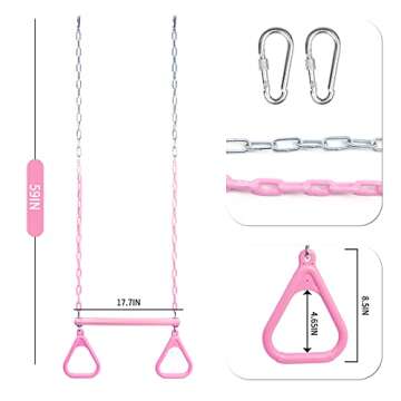 18" Pink Trapeze Swing Bar Rings 48" Heavy Duty Plastic Coated Chains Swing Set Accessories