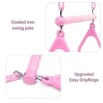 18" Pink Trapeze Swing Bar Rings 48" Heavy Duty Plastic Coated Chains Swing Set Accessories