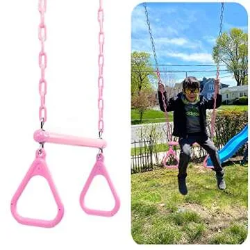 18" Pink Trapeze Swing Bar Rings 48" Heavy Duty Plastic Coated Chains Swing Set Accessories