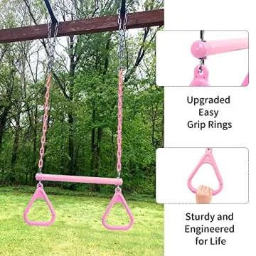 18" Pink Trapeze Swing Bar Rings 48" Heavy Duty Plastic Coated Chains Swing Set Accessories