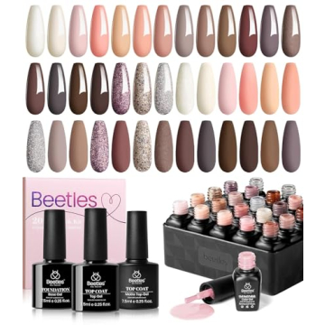 Beetles Gel Nail Polish Set, 23 Pcs Nude Pink Gel Polish Set Glitter Peach Desert Neutral Rose Gel Nail Kit Natural Skin Tone Uv Soak Off Nail Art Glossy & Matte Top Coat Gel Fall Gift for Girls