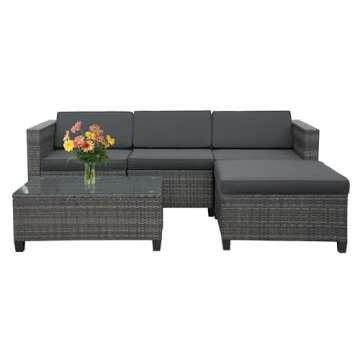 May in Color 5 Piece Outdoor Patio Sectional Furniture Set, Weather Resistant Rattan Outside Couch, ...