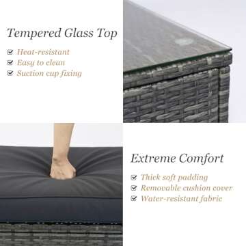 May in Color 5 Piece Outdoor Patio Sectional Furniture Set, Weather Resistant Rattan Outside Couch, Waterproof Conversation Sofa for Balcony, Porch, Backyard, Deck, Garden, Grey