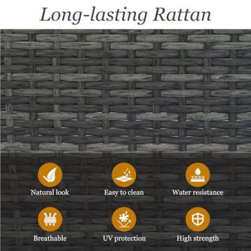 May in Color 5 Piece Outdoor Patio Sectional Furniture Set, Weather Resistant Rattan Outside Couch, Waterproof Conversation Sofa for Balcony, Porch, Backyard, Deck, Garden, Grey