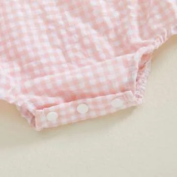 Ayalinggo Newborn Smocked Baby Girl Outfit Hearts Plaid Long Sleeve Bubble Romper Bodysuit Infant Cute Valentines Day Clothes